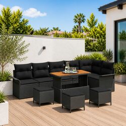 Outdoor Garden Sofa Set 10 Pieces Modular Seating Black with Storage Cushions