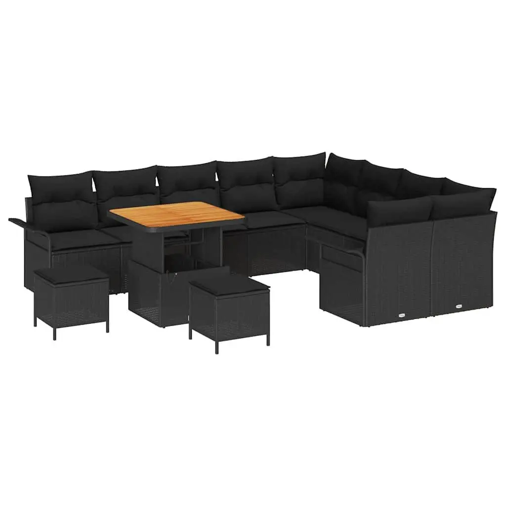 Black Modular Garden Sofa Set with Storage 12 Piece Poly Rattan and Steel Frame