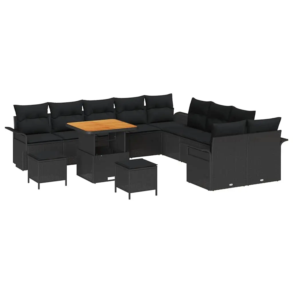 Outdoor Garden Sofa Set with Storage Cushion 13 Piece Patio Seating Black