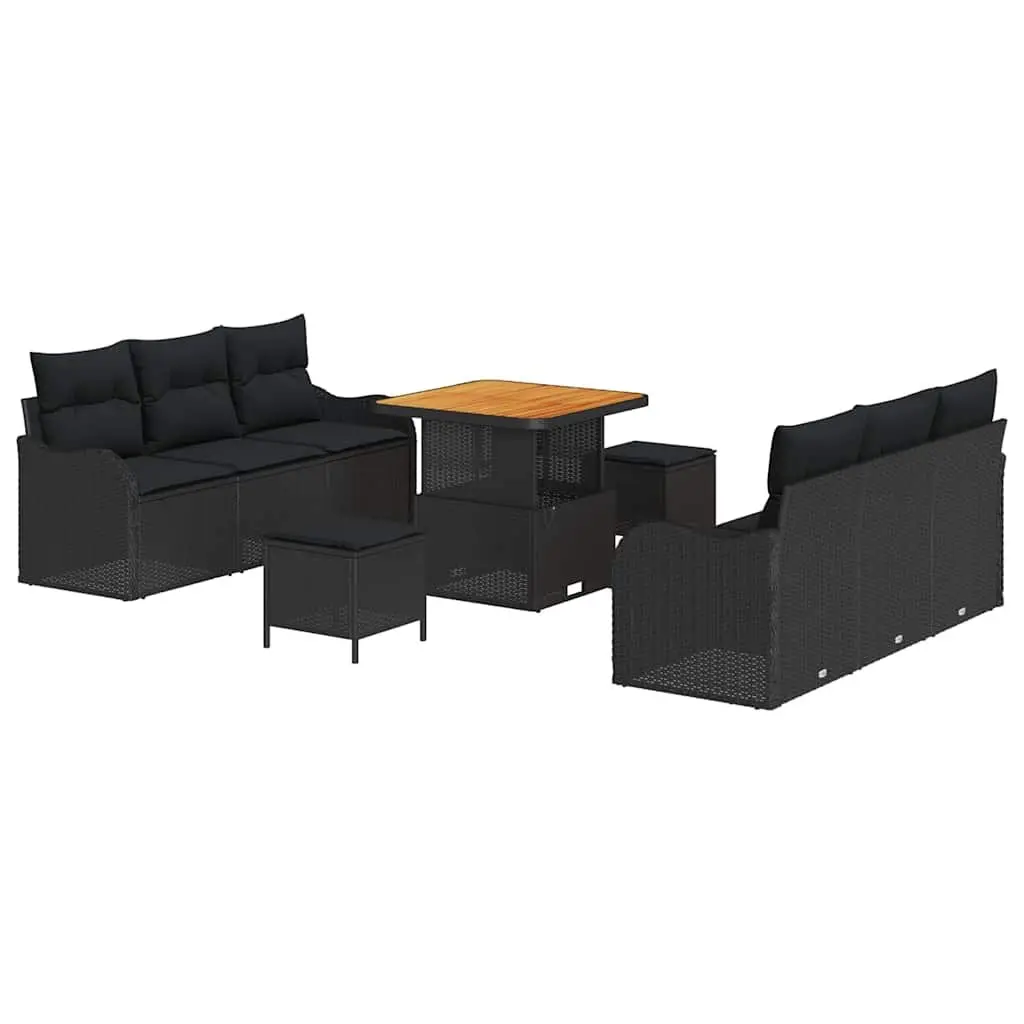 Outdoor Garden Sofa Set Modular Rattan 9 Piece Seating with Storage Black