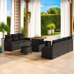 Outdoor Garden Sofa Set 10pcs Modular Seating with Storage Cushions Black
