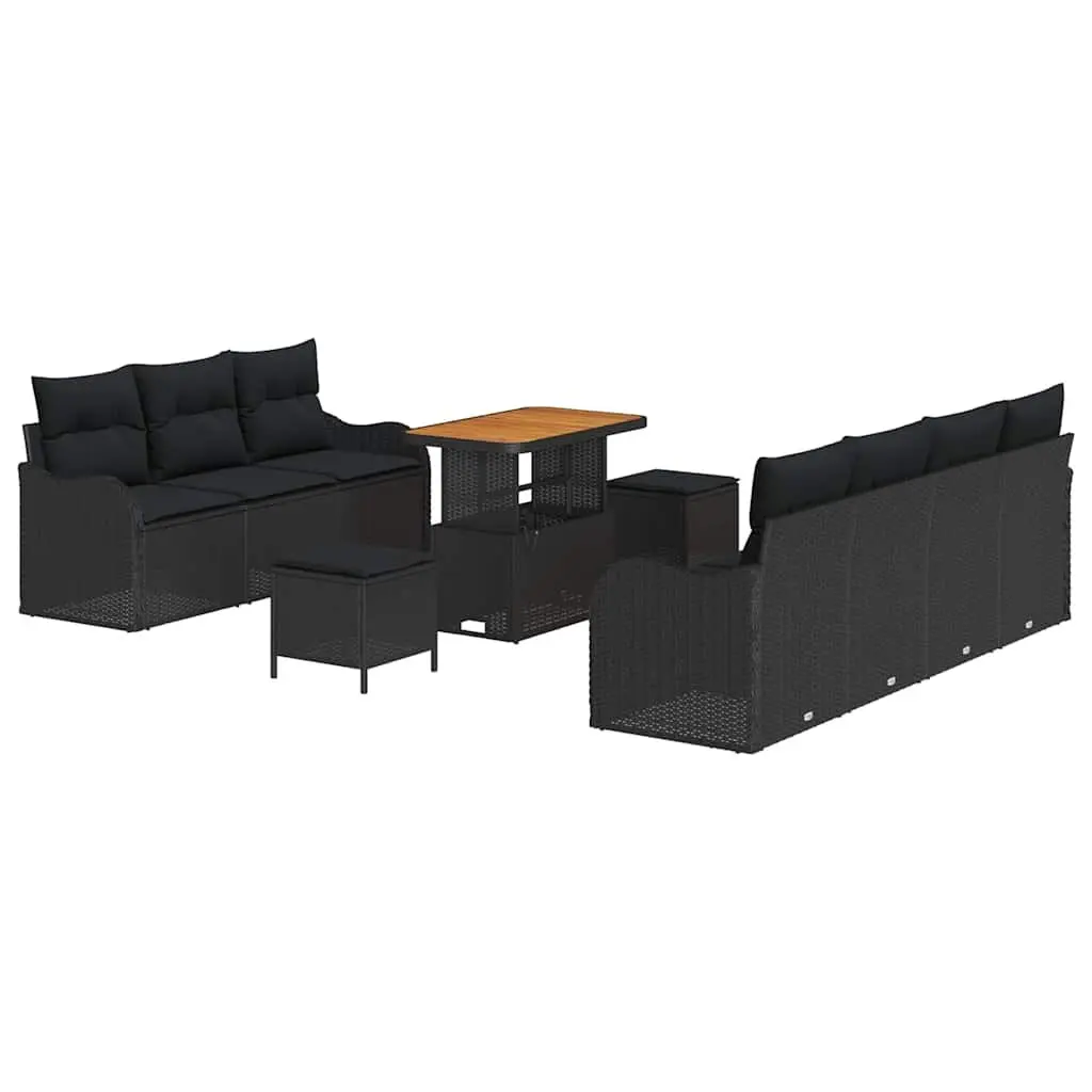 Outdoor Modular Garden Sofa Set 10 Piece Black Poly Rattan Sectional with Storage