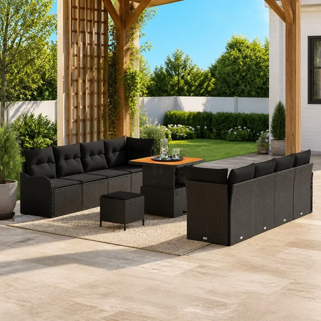 Modular Outdoor Garden Sofa Set with Cushions Storage Black 11 Piece