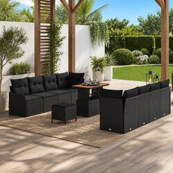 Friendly 11-Piece Black Outdoor Sofa Set with Cushions