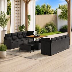 Outdoor Garden Sofa Set 11 Piece Modular Seating with Storage Cushions Black