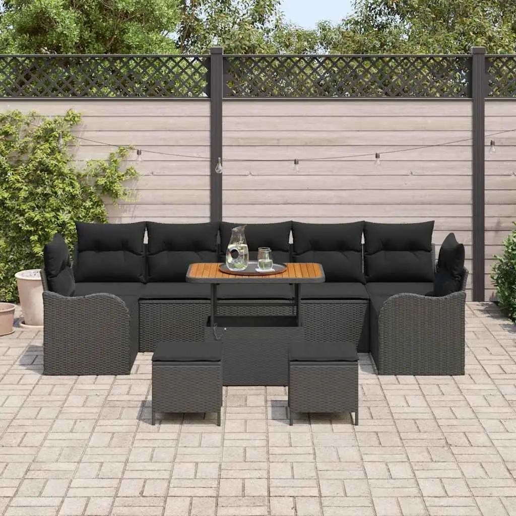 Outdoor Garden Sofa Set Modular Rattan Seating with Storage 10 Piece Black