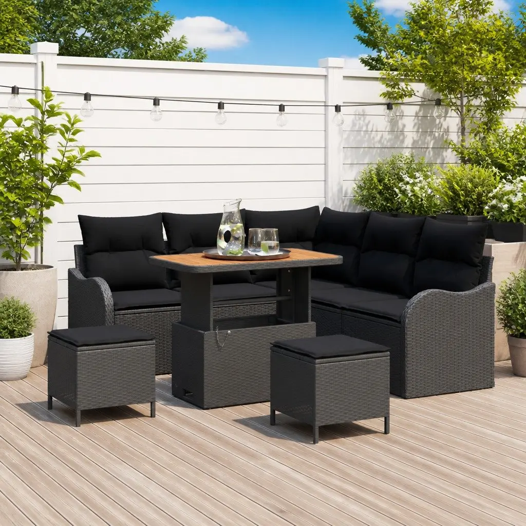 Outdoor Garden Sofa Set 8 Piece Modular Seating with Storage Black Patio