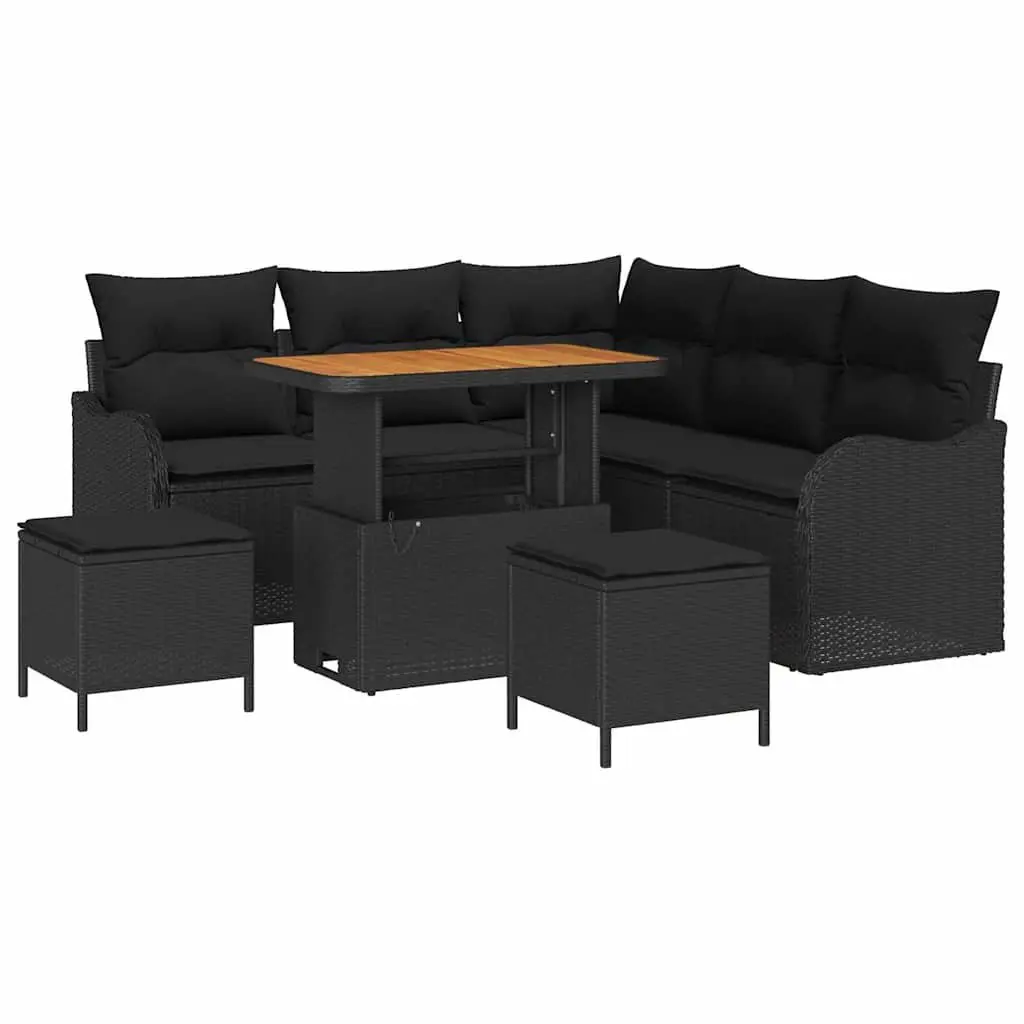 Outdoor Garden Sofa Set 8 Piece Modular Seating with Storage Black Patio