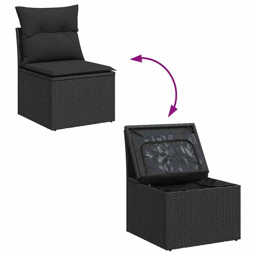Outdoor Garden Sofa Set 9 Piece Modular Seating with Storage Cushions Black