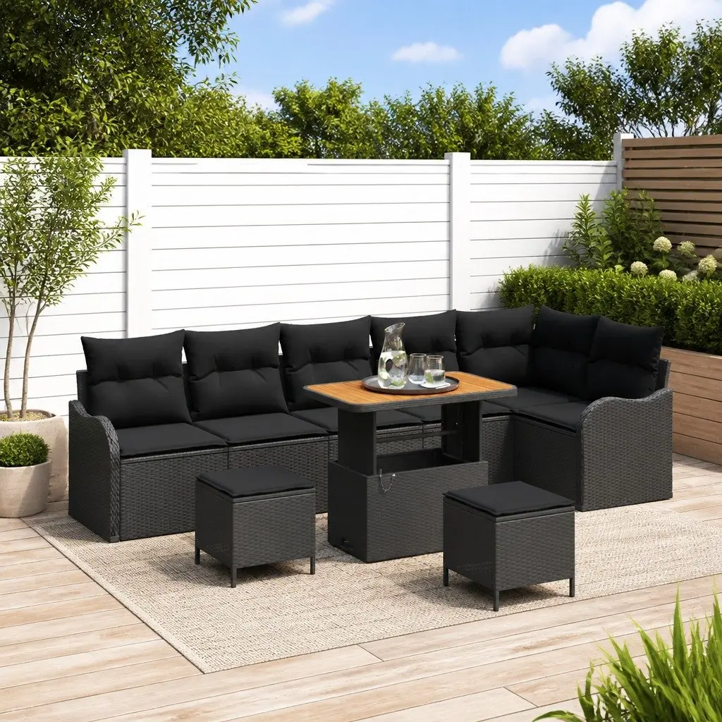 9 Piece Modular Outdoor Garden Sofa Set Black with Storage