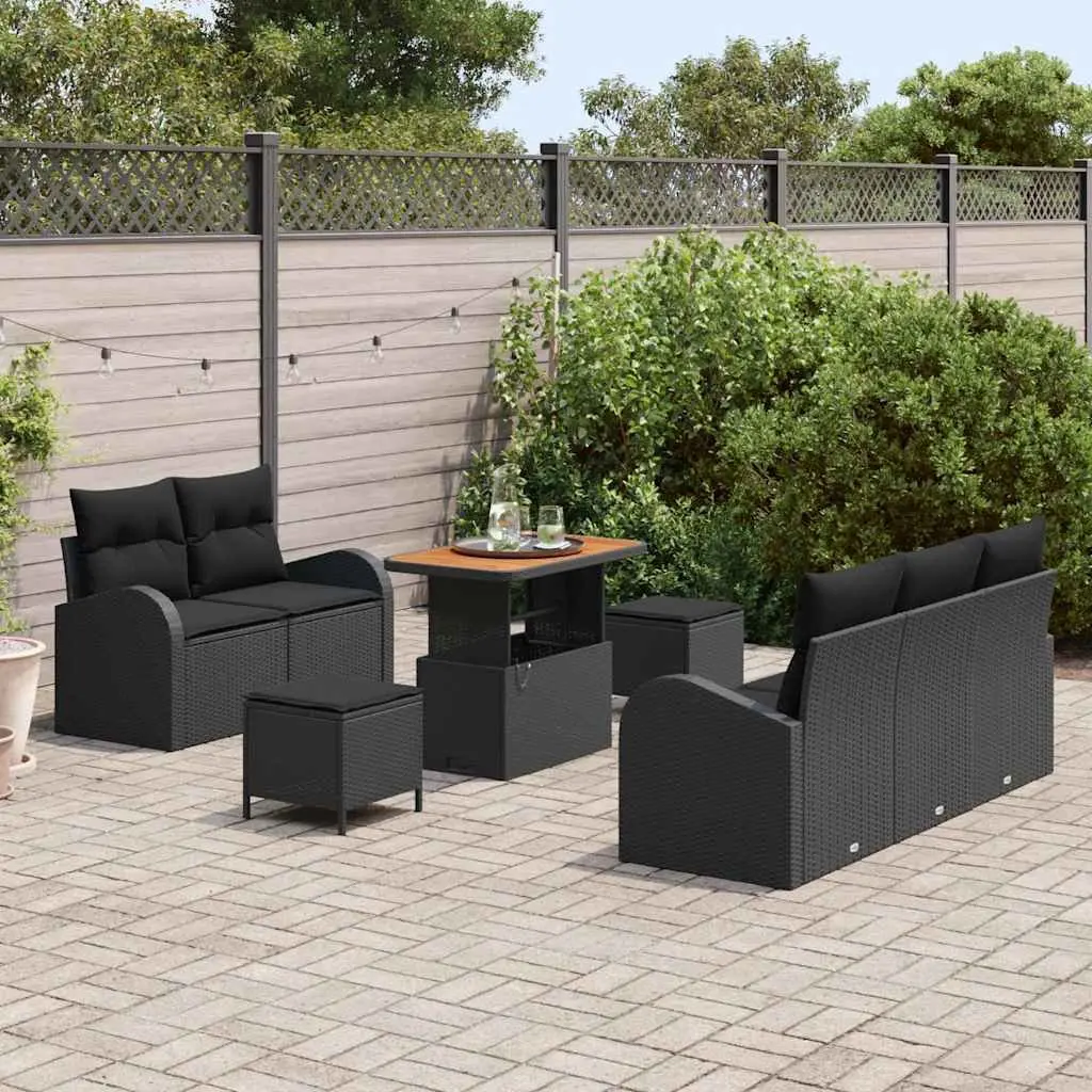 Outdoor Modular Sofa Set 8 Pieces Black Poly Rattan with Storage Compartments