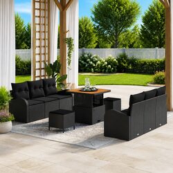 Outdoor Garden Sofa Set 9 Pcs Black Poly Rattan Modular Lounge Seating Storage