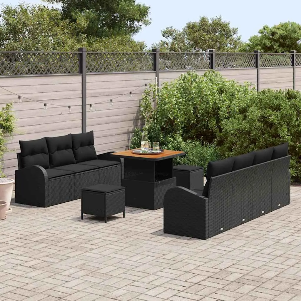 Outdoor Garden Sofa Set Modular Black 10 Piece with Storage Compartments