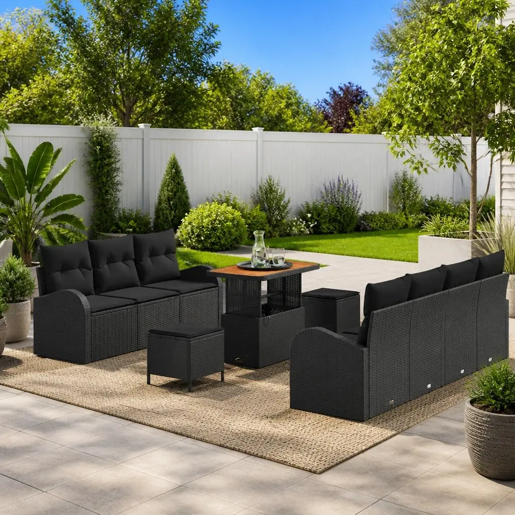 Modular Garden Sofa Set with Storage 10 Piece Poly Rattan Black
