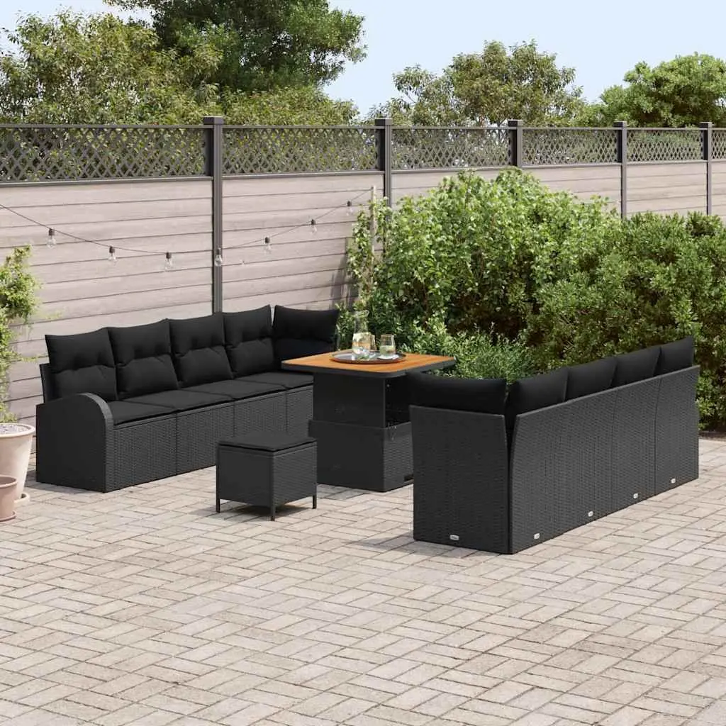 Outdoor Garden Sofa Set 11 pcs Black Modular Seating with Storage Cushions