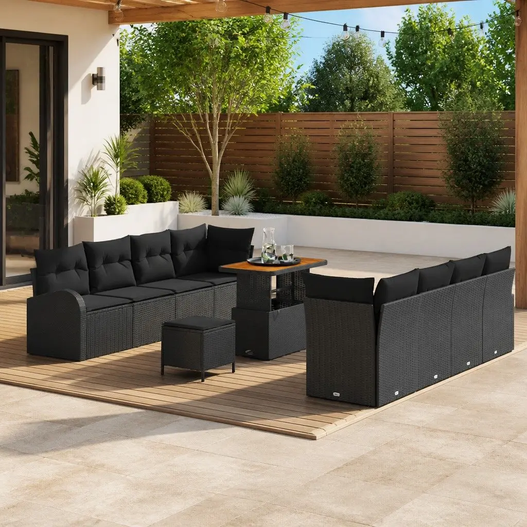 Outdoor Garden Sofa Set 11 Piece Black Patio Furniture with Storage Cushions