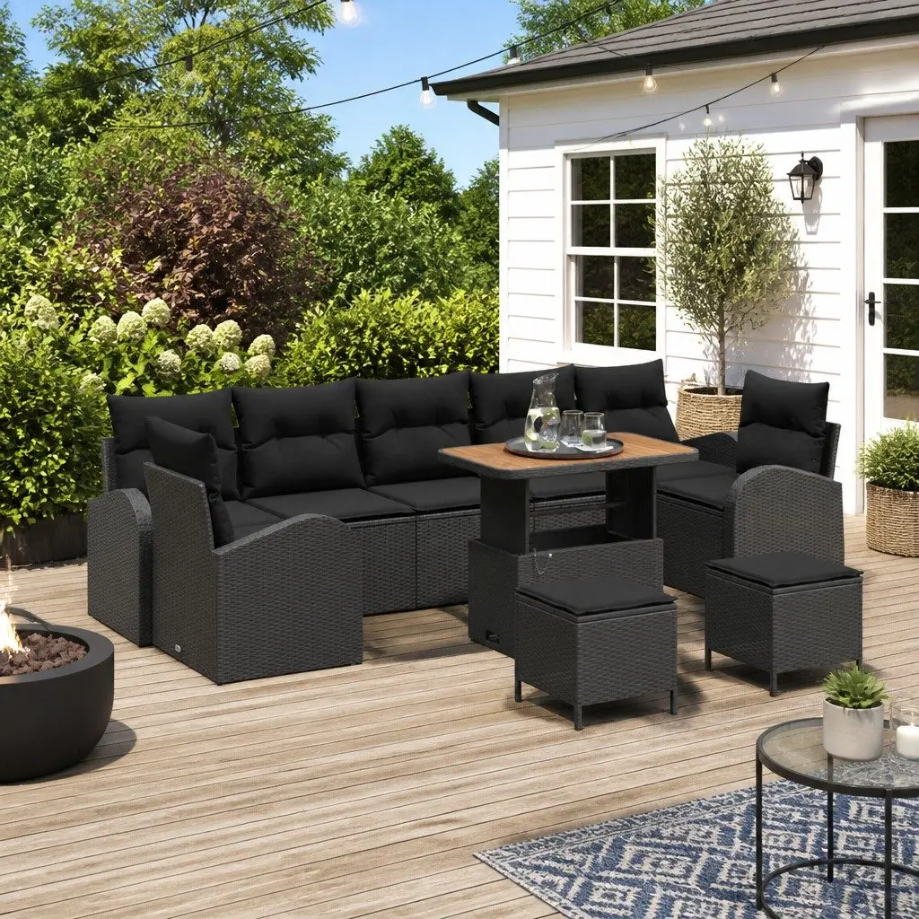Modular Outdoor Garden Sofa Set 10 Piece Black Rattan Seating with Storage