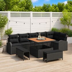 Outdoor Garden Sofa Set 9 Piece with Storage Compartments Black Patio Furniture