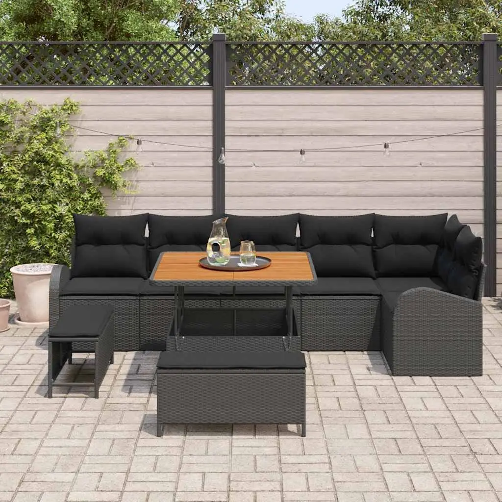 Outdoor Garden Sofa Set 9 Piece with Storage Compartments Black Patio Furniture