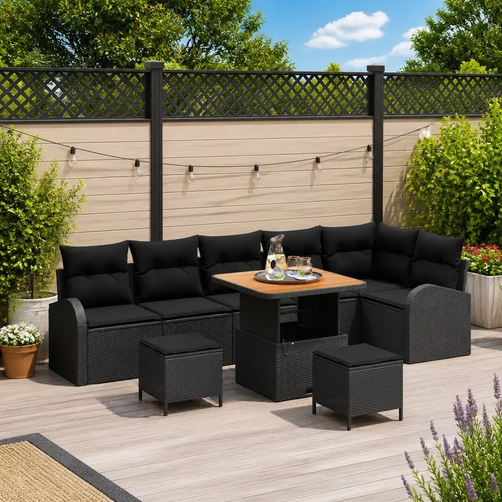 Black Garden Sofa Set 9 pcs for Outdoors