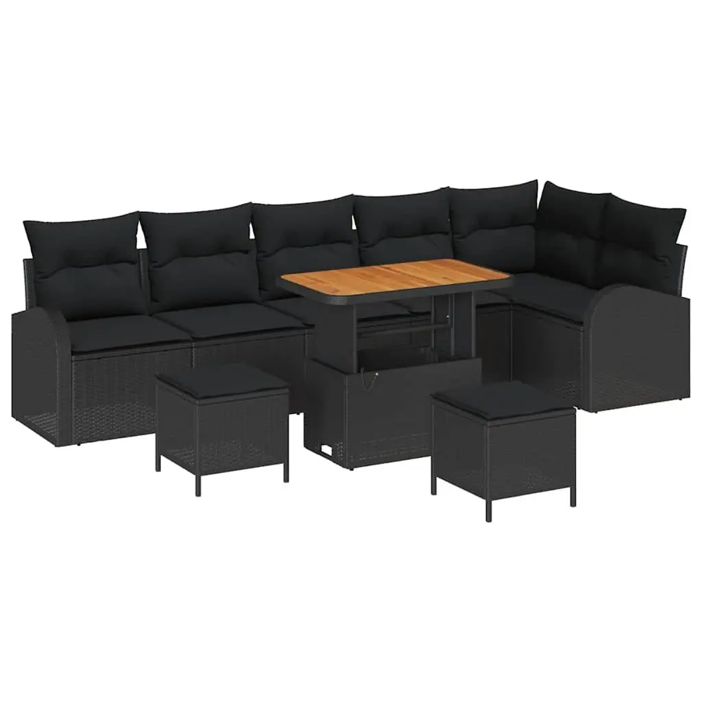 Outdoor Garden Sofa Set with Storage Compartment 9 Pieces Black Patio Furniture