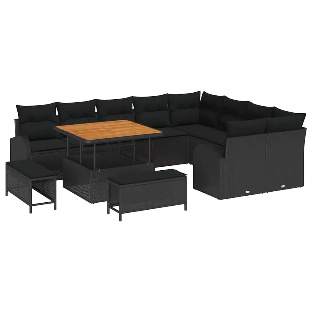 12 Piece Modular Outdoor Sofa Set Black Poly Rattan with Storage Compartments