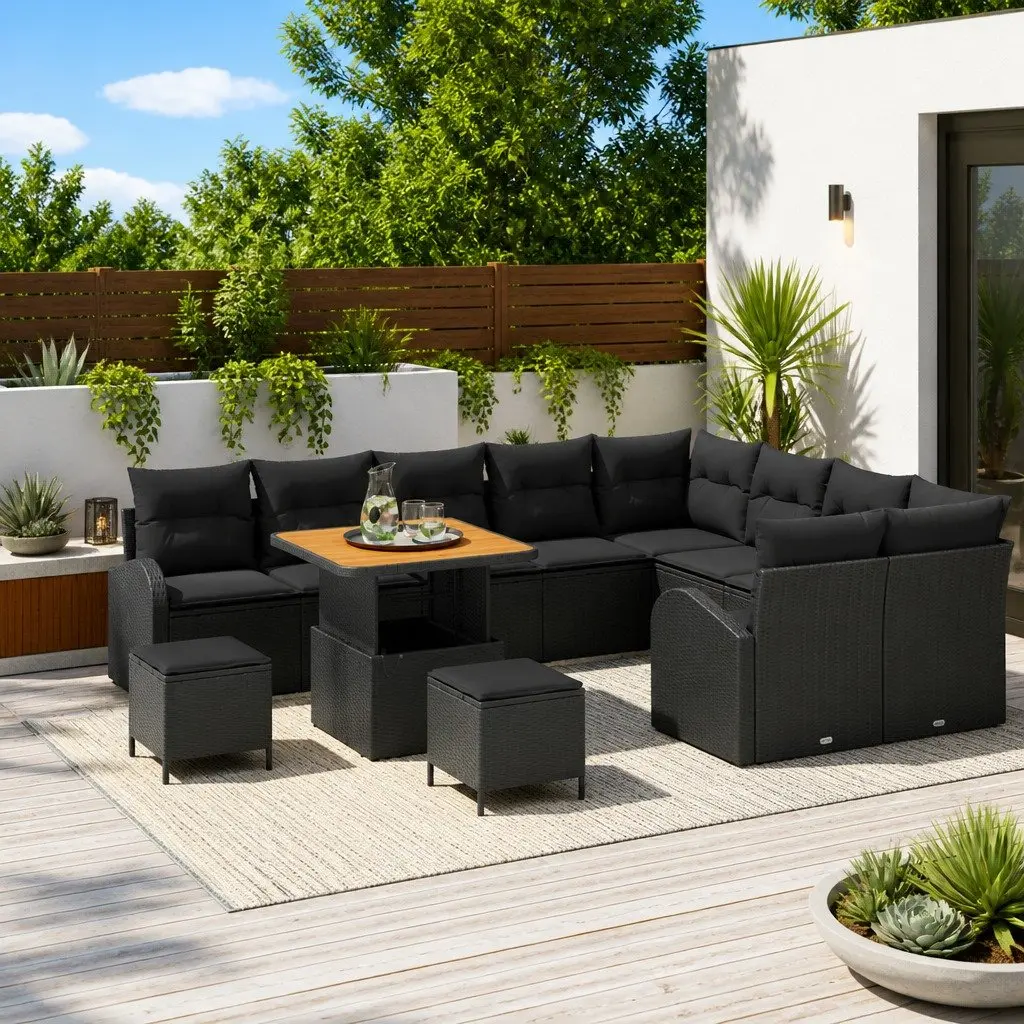 Garden Sofa Set 12 Pieces Black Outdoor Furniture Patio Seating with Storage