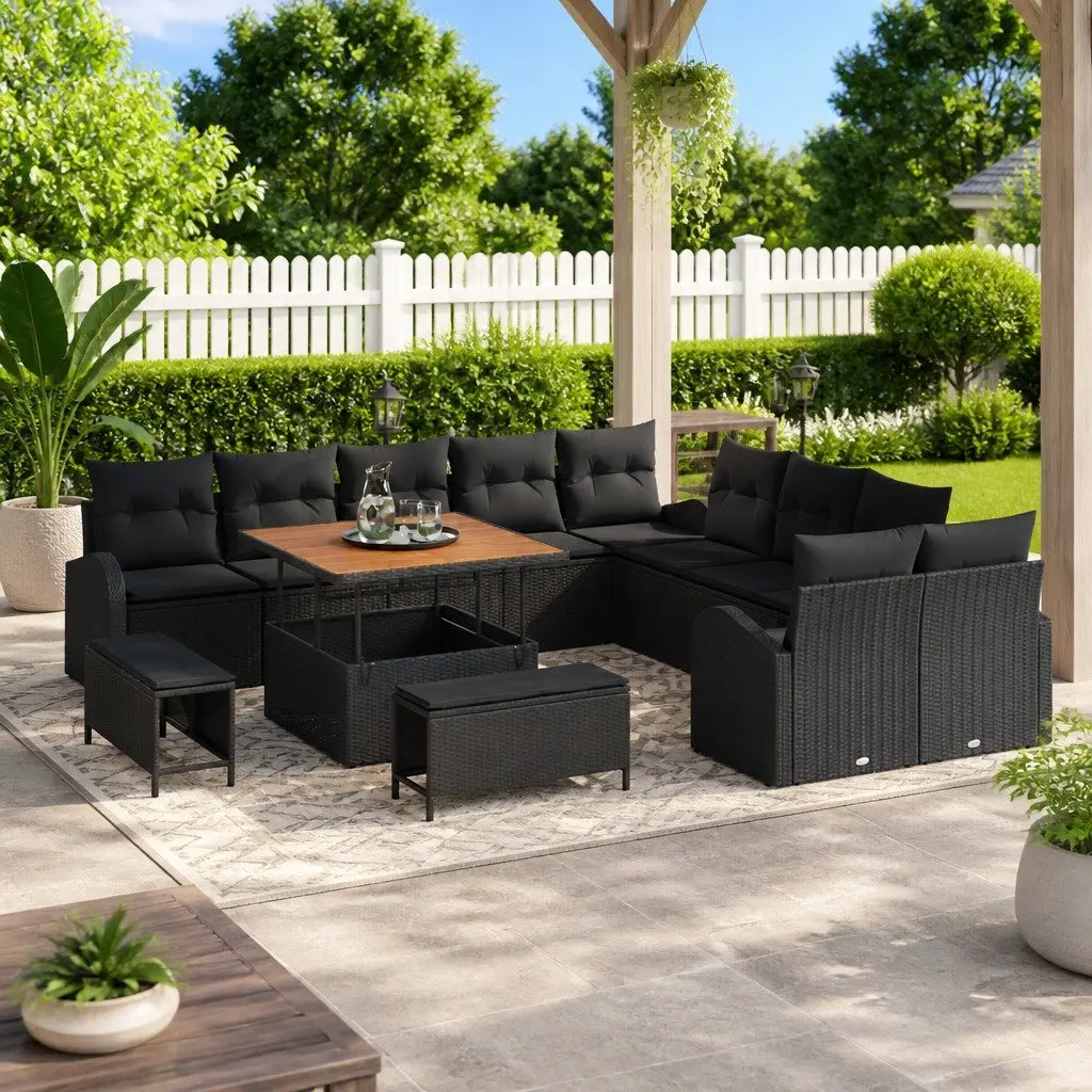 Garden Sofa Set 13 Piece Black Cushioned Seating with Storage
