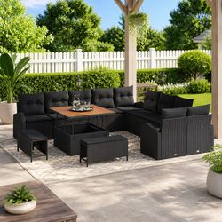 Outdoor Garden Sofa Set 13 Piece Black with Storage Cushioned Seating Lounger