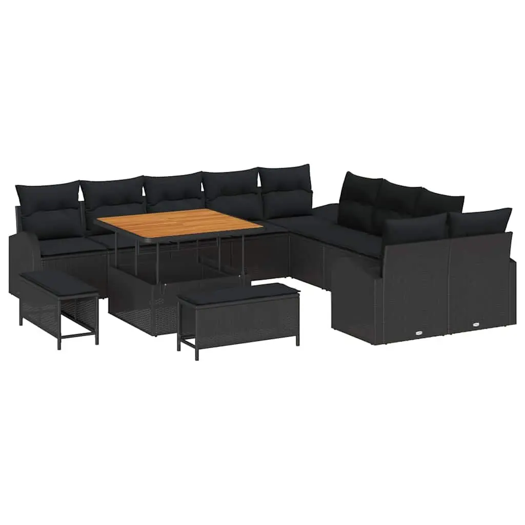 Garden Sofa Set 13 Piece Black Cushioned Seating with Storage