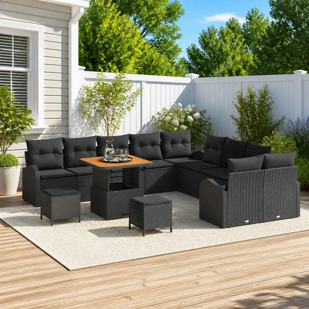 Garden Sofa Set Cushioned Black 13 Pieces Modular Outdoor Furniture with Storage