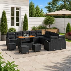 Outdoor Garden Sofa Set 14 Pieces Black with Storage Cushioned Seats Lounge
