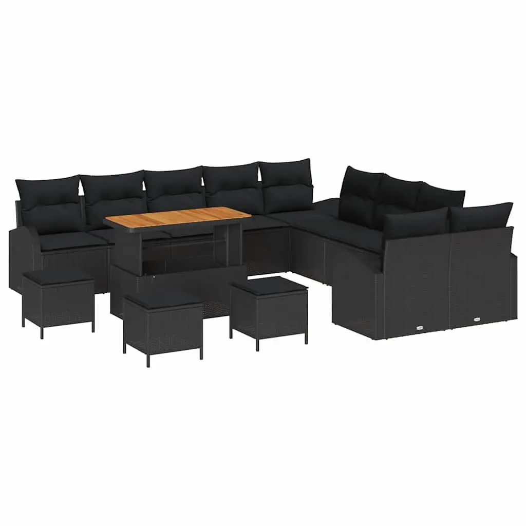 Outdoor Garden Sofa Set Cushioned Seats with Storage 14 Pieces Black