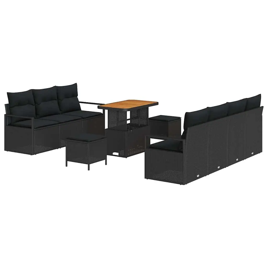 Outdoor Garden Sofa Set 10 Pieces Black Poly Rattan Patio Furniture with Storage