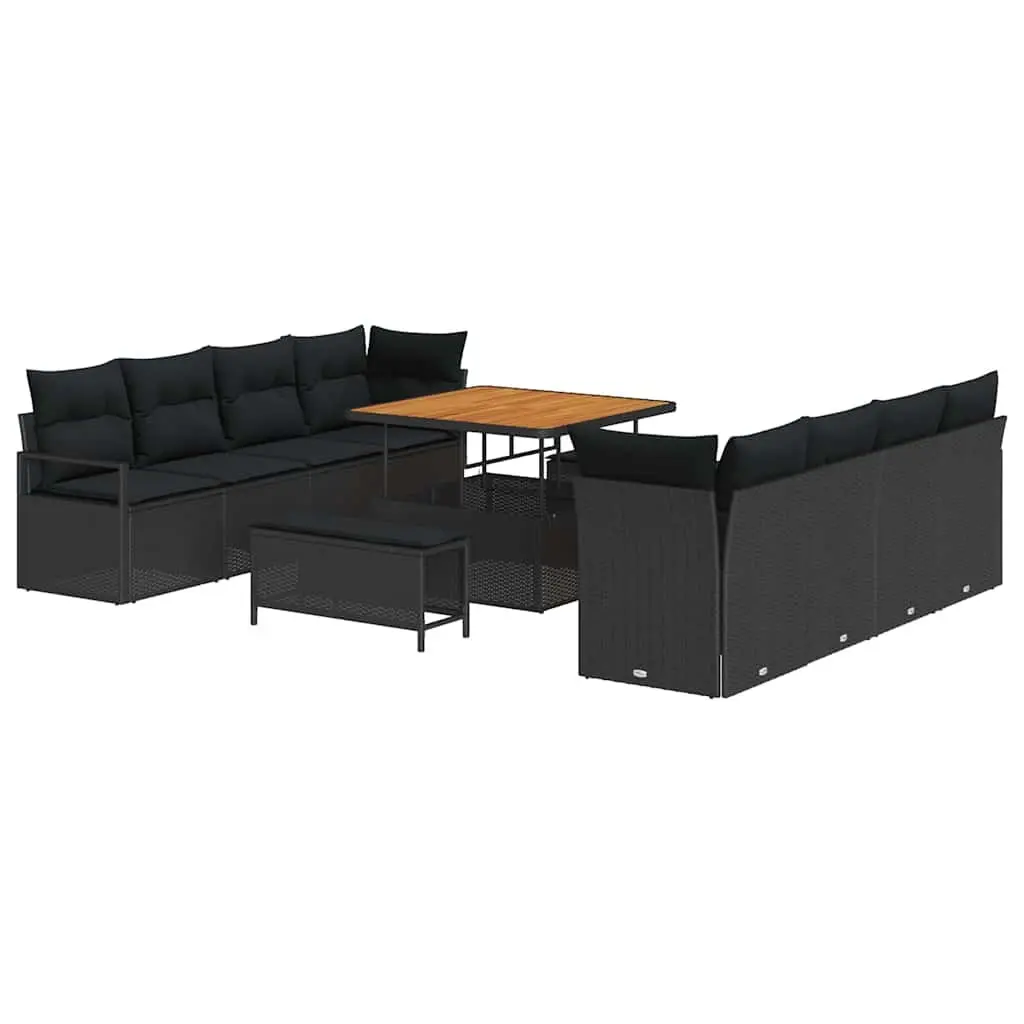 Modular Outdoor Garden Sofa Set with Cushion Black Poly Rattan 100 x 100 x 71 cm