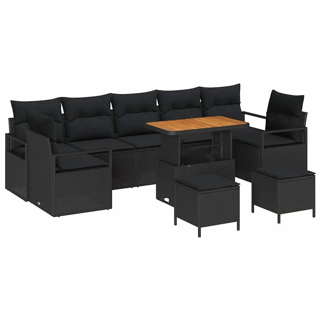 Outdoor Sofa Set 10-Piece Black Garden Furniture Reclining Seating with Storage