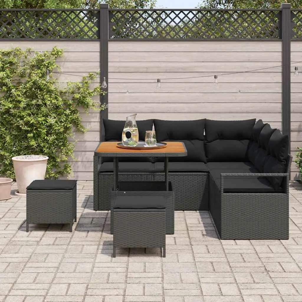 Garden Sofa Set 8 Pieces Outdoor Modular Seating with Storage Black