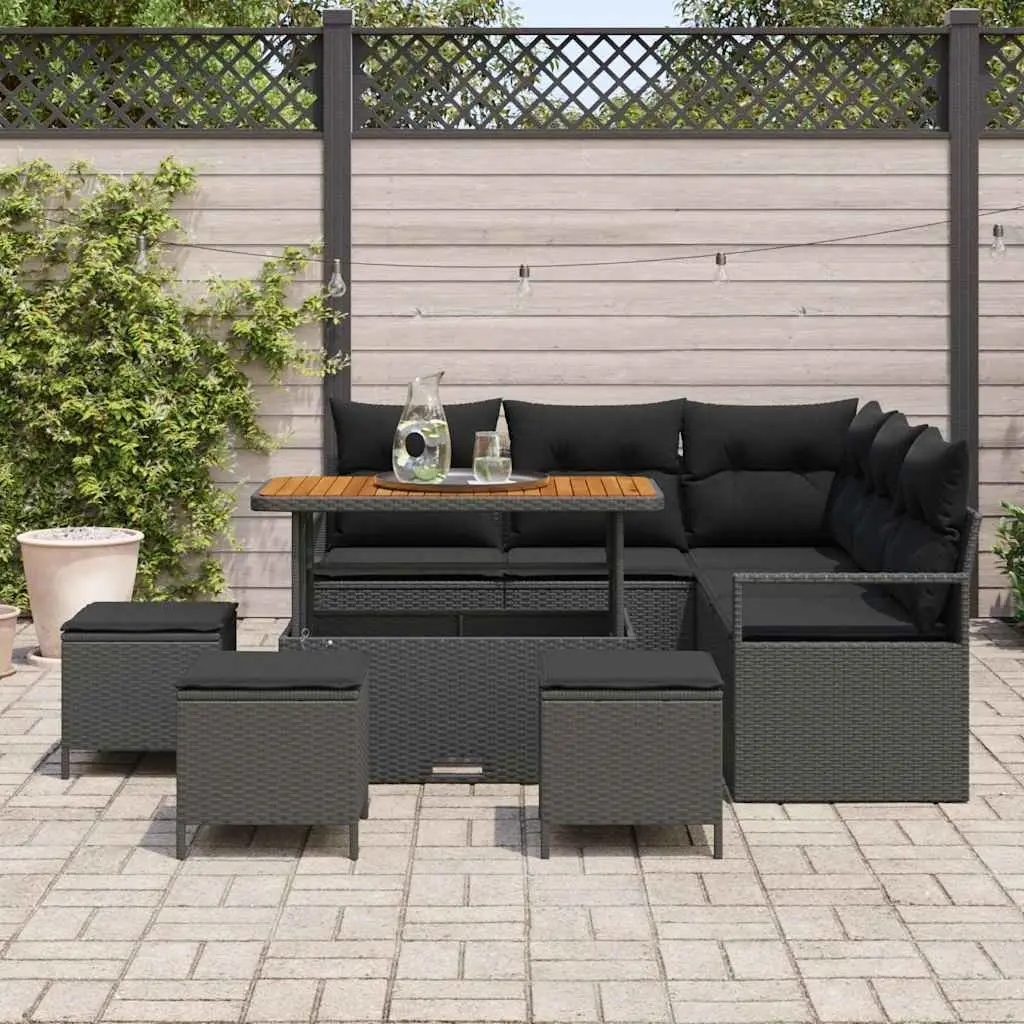 Garden Sofa Set Modular Outdoor Seating with Storage Black 9 Piece