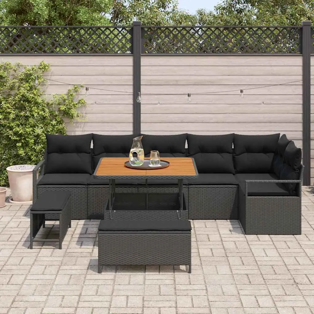 Modular Garden Sofa Set 9 Piece Outdoor Seating with Storage Cushions Black