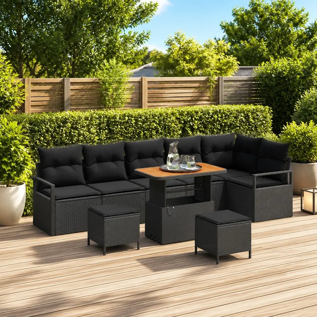 Outdoor Garden Sofa Set Modular Seating with Storage Black 9 Pieces