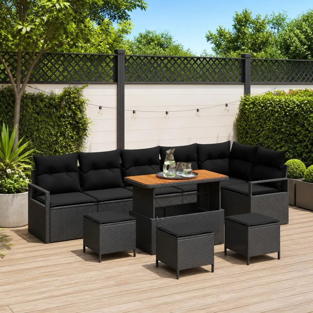 Modular Black Rattan Garden Sofa Set with Cushions and Storage 10 Piece