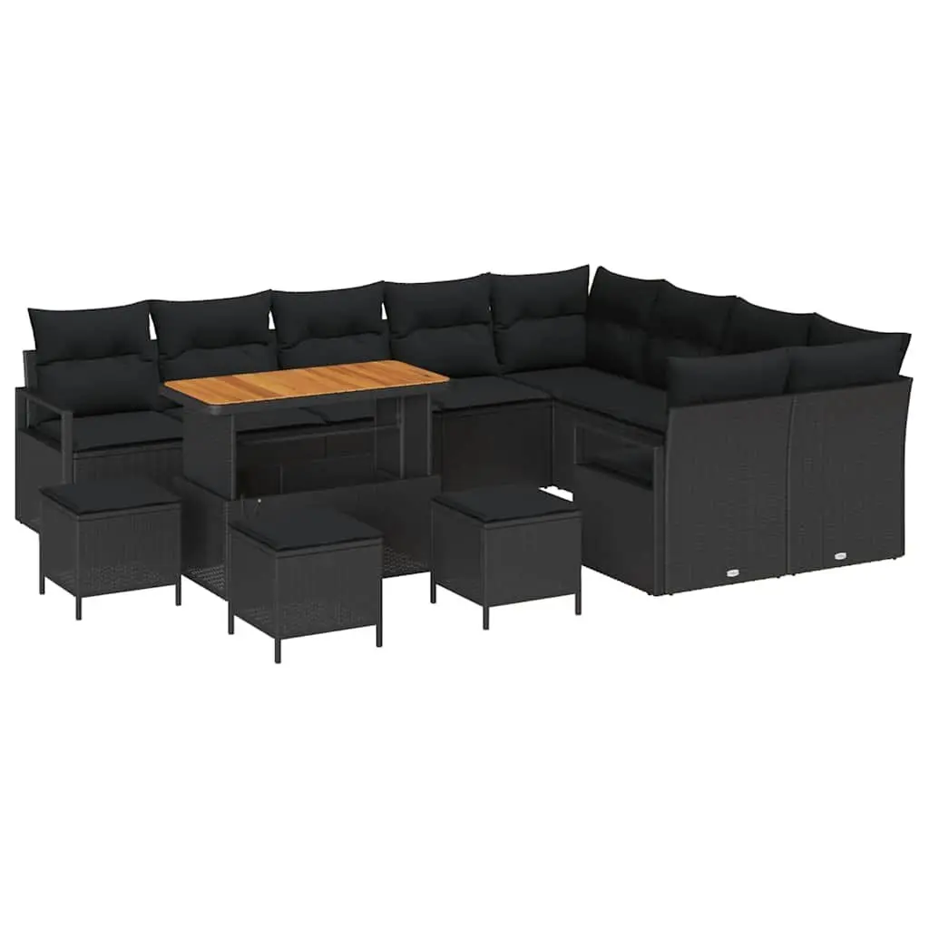 Outdoor Sofa Set with Integrated Storage 13 Piece Black Poly Rattan