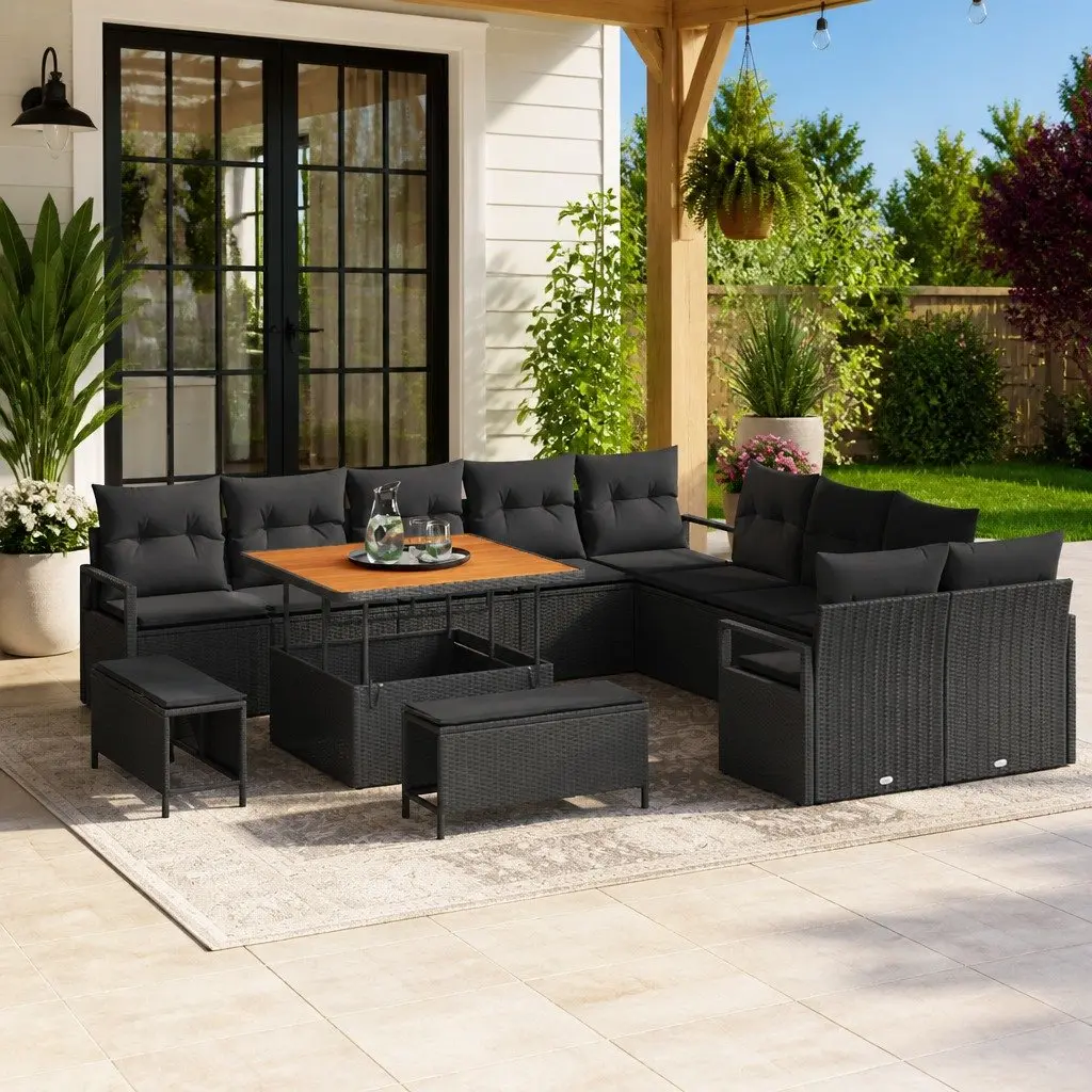 Outdoor Garden Sofa Set with Storage 13 Pieces Black