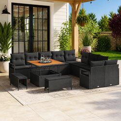 Outdoor Garden Sofa Set with Storage 13 Pieces Black Patio Seating Furniture