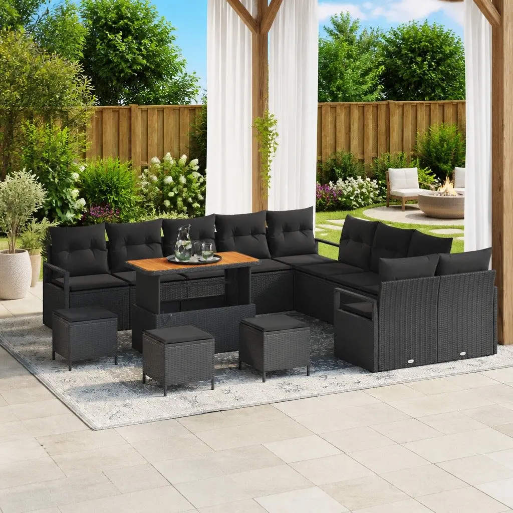 14 Piece Garden Sofa Set Poly Rattan Outdoor Furniture with Cushions and Storage in Black