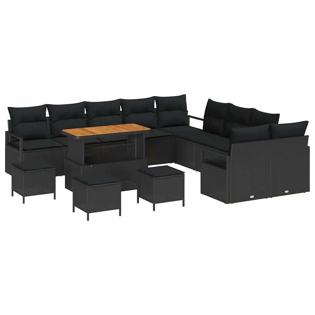 14 Piece Garden Sofa Set Poly Rattan Outdoor Furniture with Cushions and Storage in Black