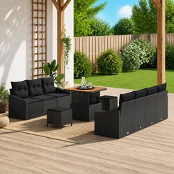 Friendly 10-Piece Black Rattan Garden Sofa Set