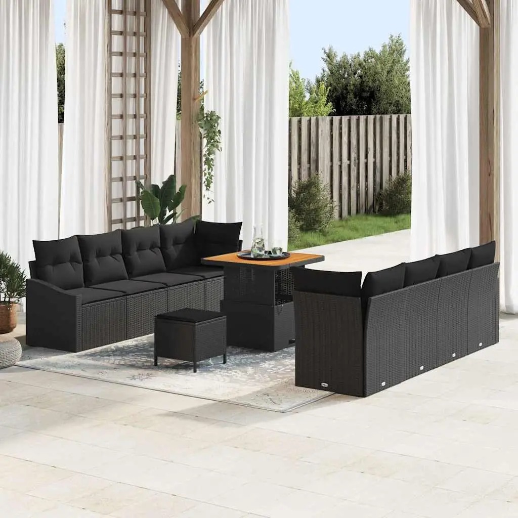 Outdoor Garden Sofa Set Black Rattan 11 Piece with Storage