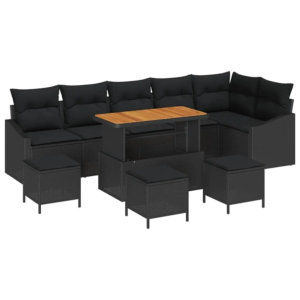 Modular Outdoor Sofa Set Black Poly Rattan 10 Piece Patio Furniture