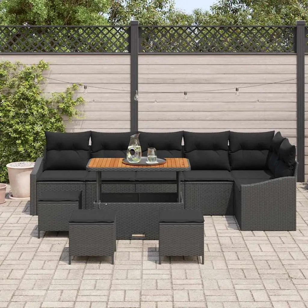 Modular Outdoor Sofa Set Black Poly Rattan 10 Piece Patio Furniture